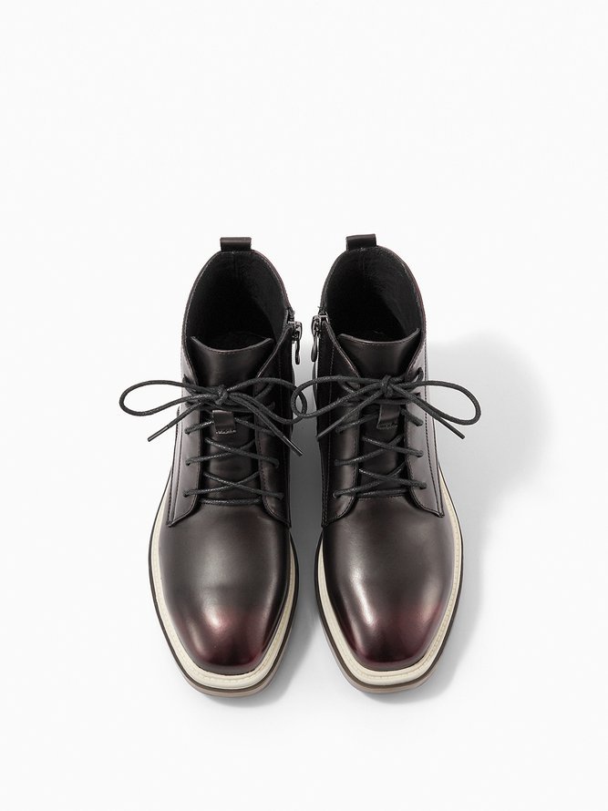 Platform Casual Lace-up Leather Boots